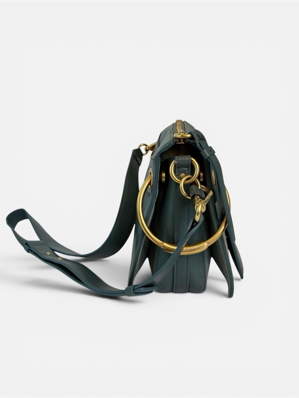 Chloé Roy Small Leather Shoulder Crossbody Bag Blue Green Gold Hardware - Picture 3 of 11